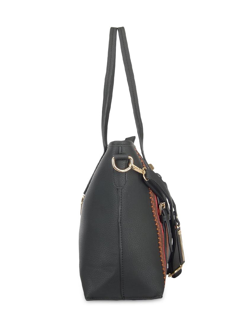 black leatherette striped handbag - 9634095 - Zoom Image - 5