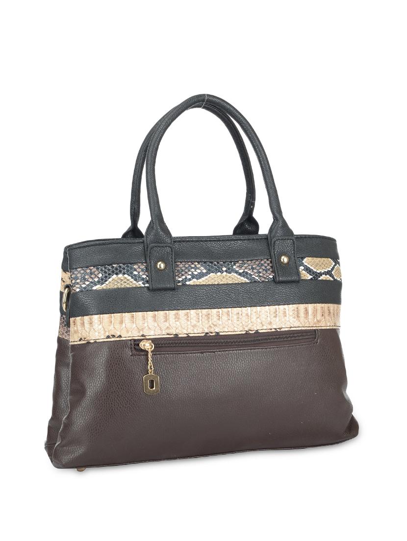 brown leatherette striped handbag - 9634112 - Zoom Image - 2