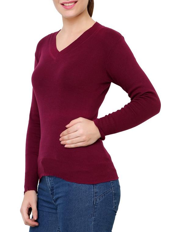maroon Cotton Blend Pullover - 9642040 - Zoom Image - 2