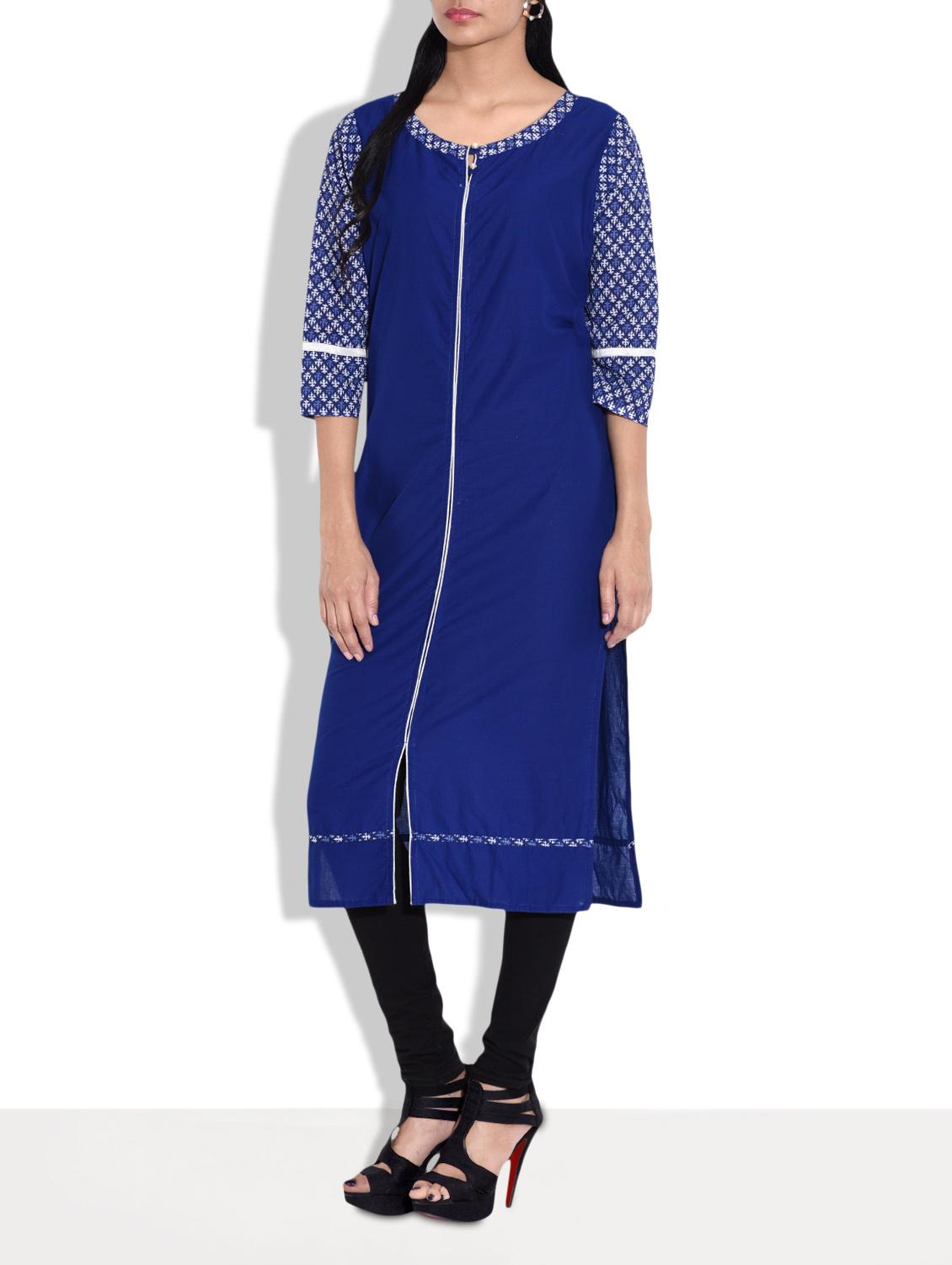 blue cotton printed kurti - 9645315 - Zoom Image - 2
