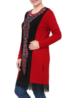 red & black acrylic woolen kurta - 9646059 - Standard Image - 2