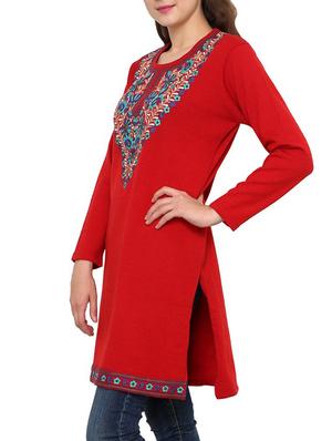Red Acrylic Printed woolen kurta - 9646083 - Standard Image - 2