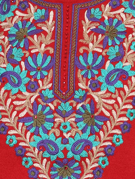 Red Acrylic Printed woolen kurta - 9646083 - Zoom Image - 5