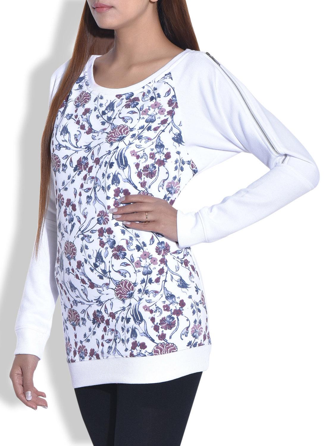 White floral cotton knit sweatshirt - 9652849 - Zoom Image - 2