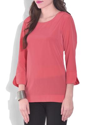 coral red round neck crepe top - 9653202 - Standard Image - 2
