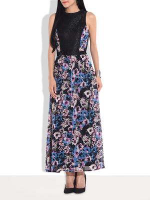 blue printed and lace maxi dress - 9654031 - Standard Image - 2
