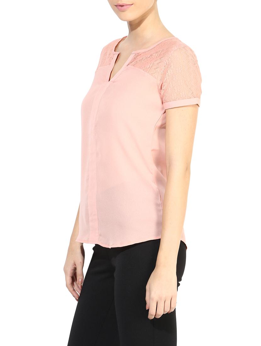 the vanca solid peach lace detailed top - 9654078 - Zoom Image - 2