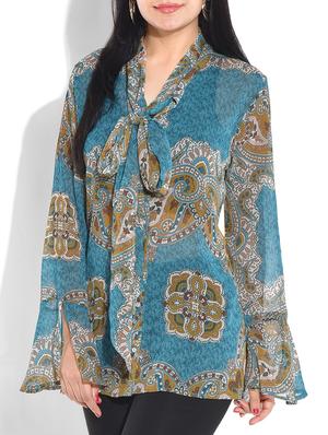 blue printed poly chiffon top - 9655090 - Standard Image - 2