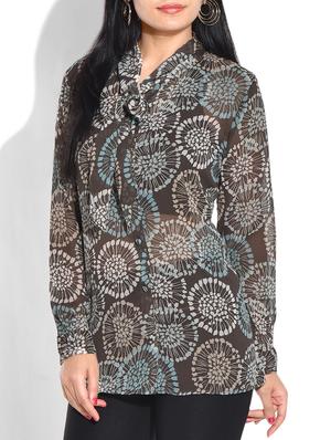grey floral print poly chiffon top - 9655103 - Standard Image - 2
