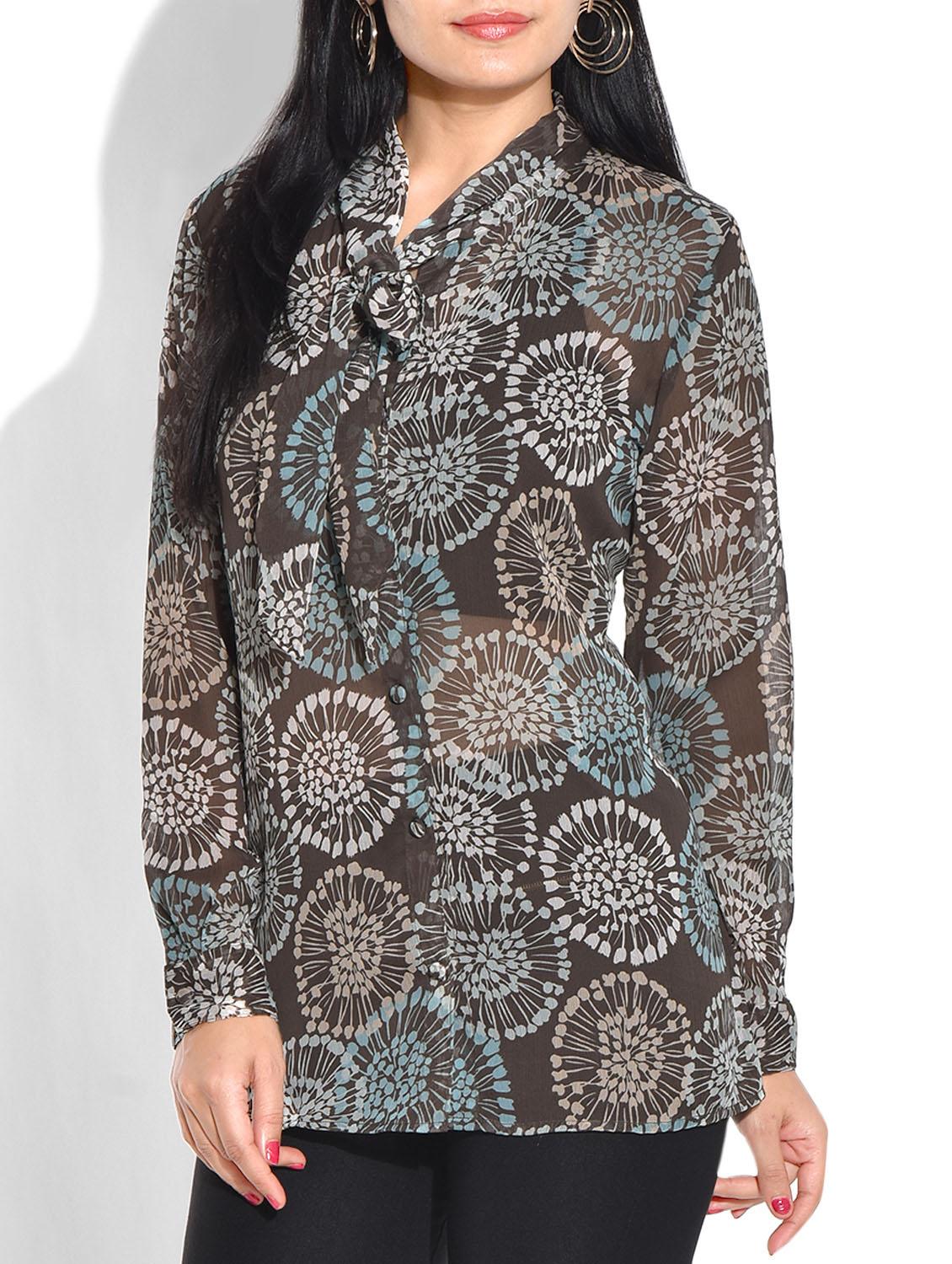 grey floral print poly chiffon top - 9655103 - Zoom Image - 2