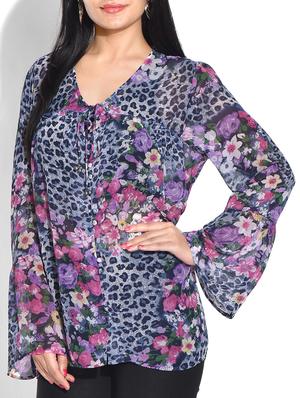 blue animal print poly georgette top - 9655104 - Standard Image - 2