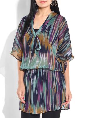 blue printed poly chiffon top - 9655105 - Standard Image - 2
