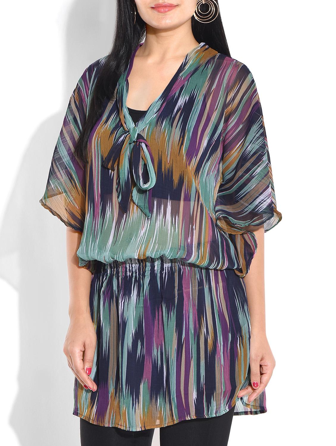 blue printed poly chiffon top - 9655105 - Zoom Image - 2