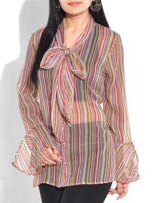 pink striped poly chiffon top - 9655108 - Standard Image - 2