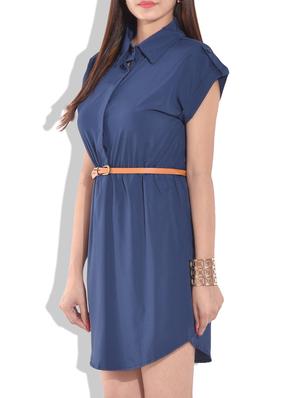 solid blue shirt with belt - 9655345 - Standard Image - 2