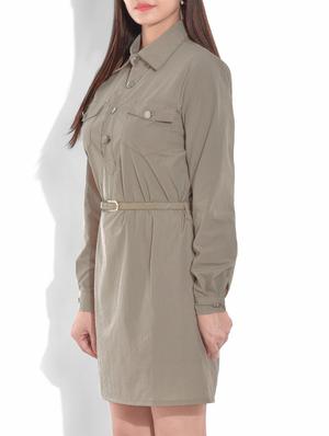 beige full sleeved cotton blend dress - 9655353 - Standard Image - 2