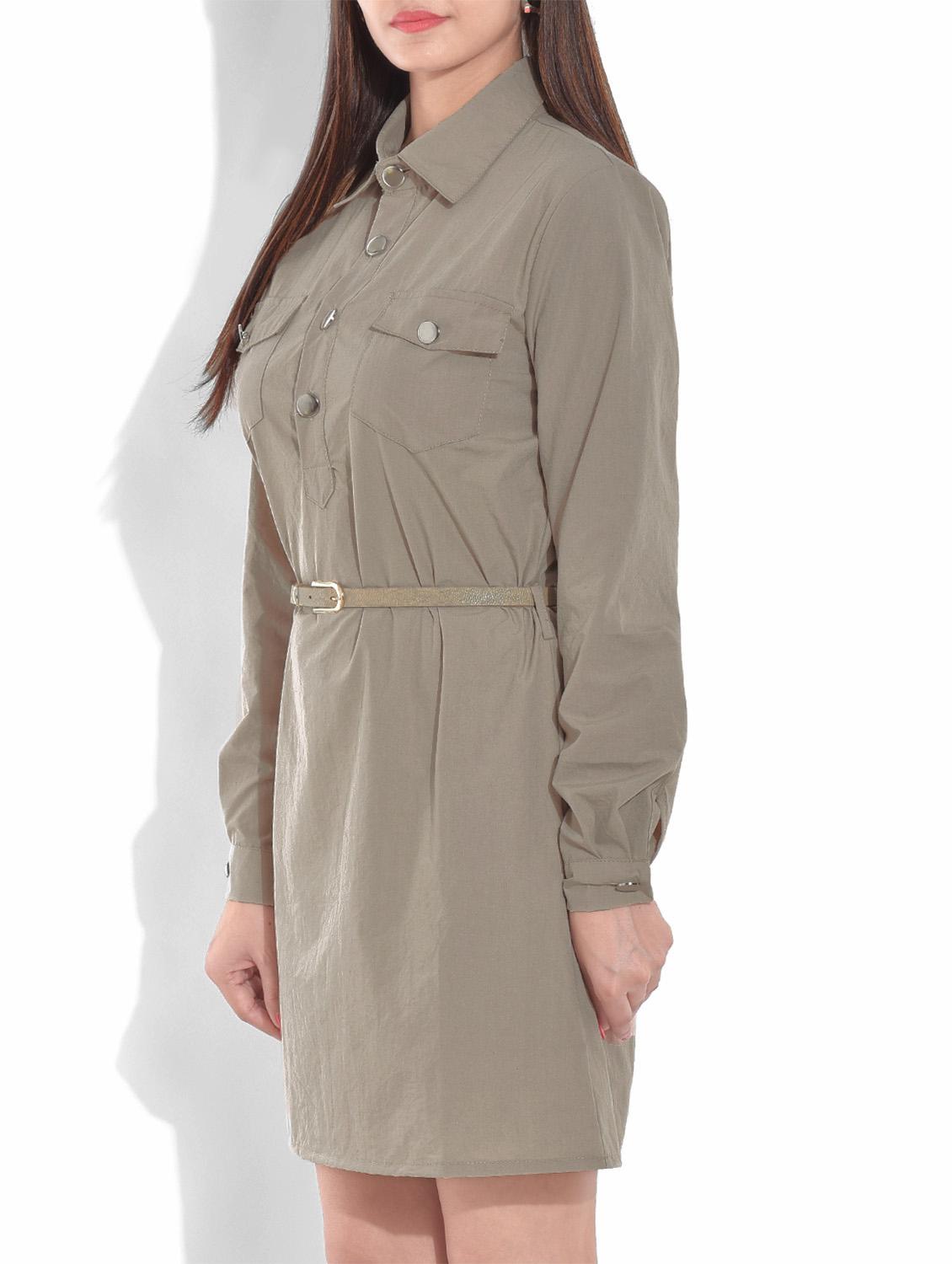 beige full sleeved cotton blend dress - 9655353 - Zoom Image - 2