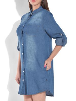 blue flat collared cotton denim top - 9655355 - Standard Image - 2