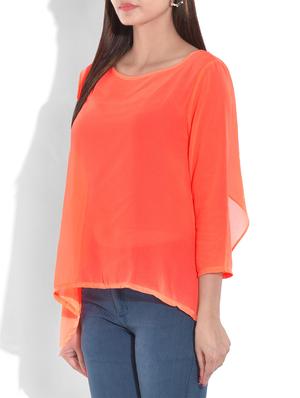 orange asymmetrical georgette top - 9655358 - Standard Image - 2