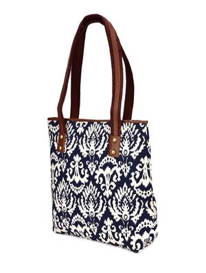navy blue and white abstract leatherette tote - 9659393 - Standard Image - 5