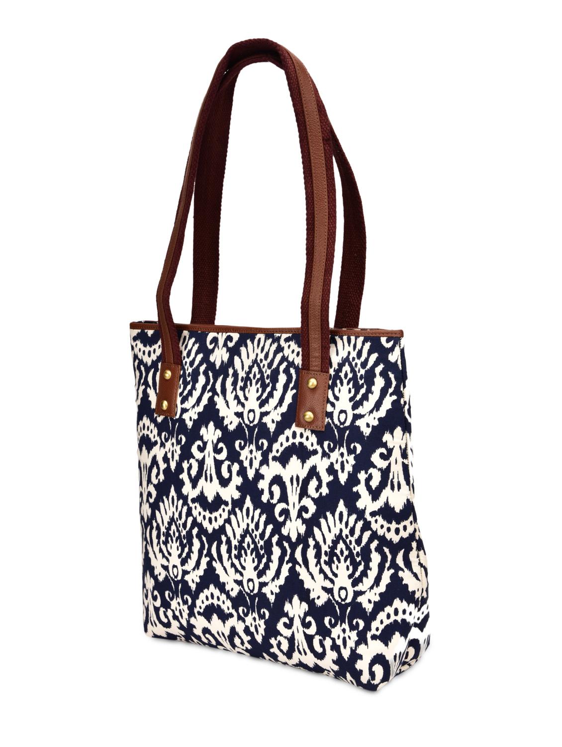 navy blue and white abstract leatherette tote - 9659393 - Zoom Image - 5