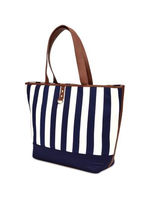 navy blue and white striped leatherette tote - 9659402 - Standard Image - 5