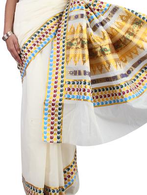 Cream Color Cotton Kasavu Saree with blouse - 9661170 - Standard Image - 2