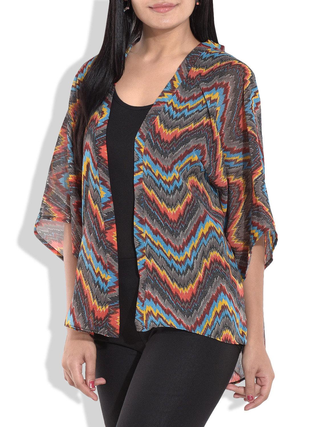 grey zig zag printed georgette shrug - 9663039 - Zoom Image - 2