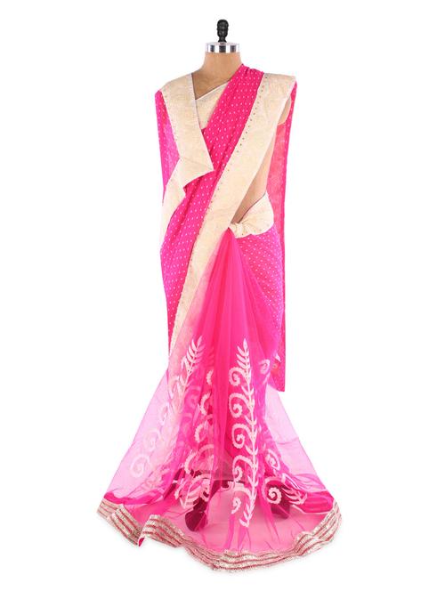 Pink & Silver Heavy Embroidered Saree - Suchi Fashion