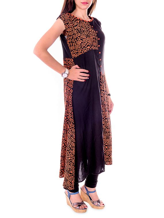 black rayon printed kurta - 9668551 - Zoom Image - 2