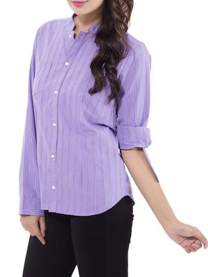 purple cotton yarn dyed shirt - 9668591 - Standard Image - 2
