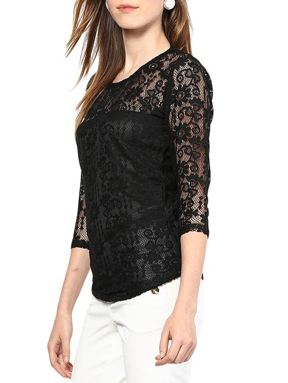 black half sleeved lace top - 9673007 - Zoom Image - 2
