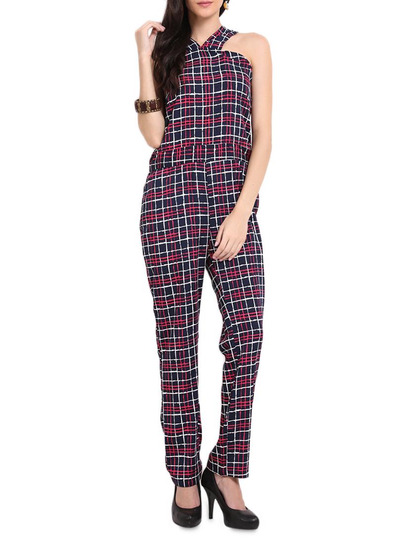 Blue And Pink Checked Jumpsuit - Sweet Lemon