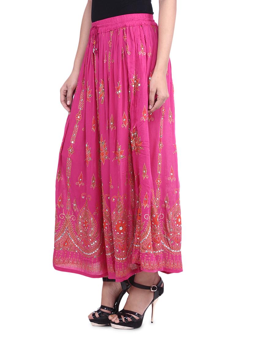 pink embroidered and embellished rayon maxi skirt - 9683046 - Zoom Image - 2