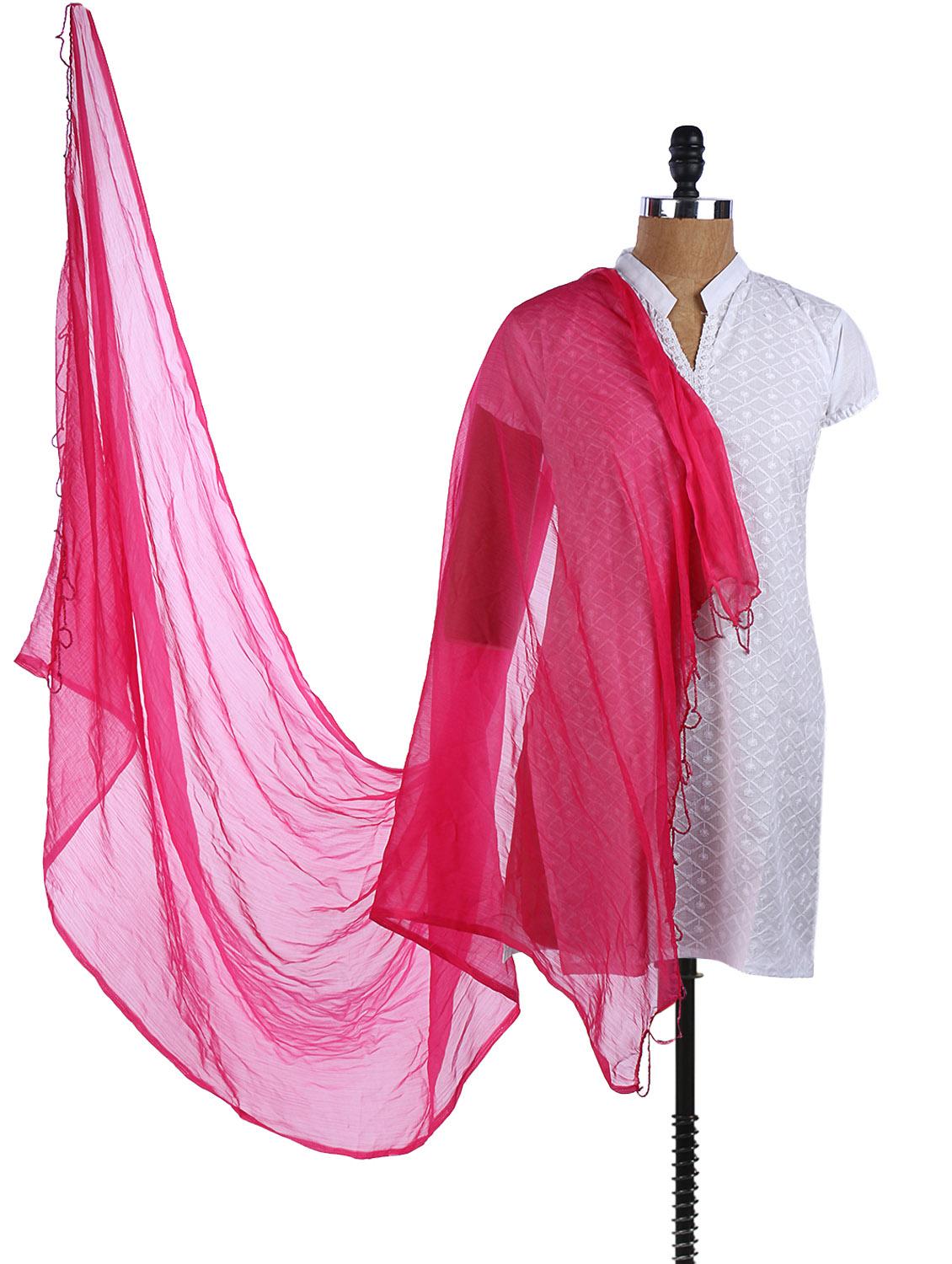 Dark Pink Chiffon Plain Dupatta - Dupatta Bazaar