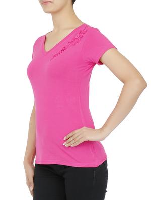 pink V-neck embroidered top - 9685564 - Standard Image - 2