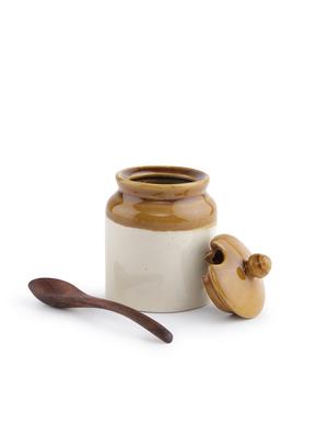 ceramic pickle jar and spoon set with wooden base stand - 9688296 - Standard Image - 5