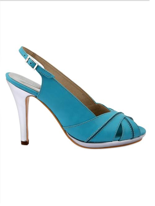 Blue Faux Leather High Heel Sandals - Charu Diva