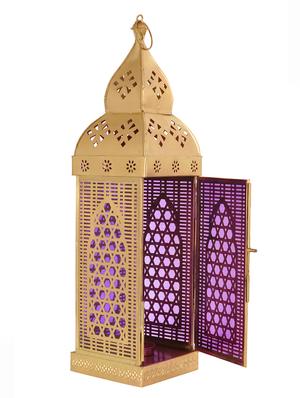 Anasa Decorative Metal & Glass Traditional Lantern Hanging T-light Candle Holder Golden 16.5 Inch - 9691385 - Standard Image - 2