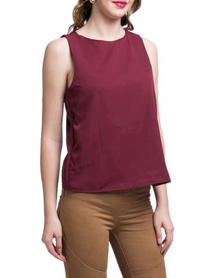 Maroon Solid Detailed Back Crossover Top - 9692514 - Standard Image - 2