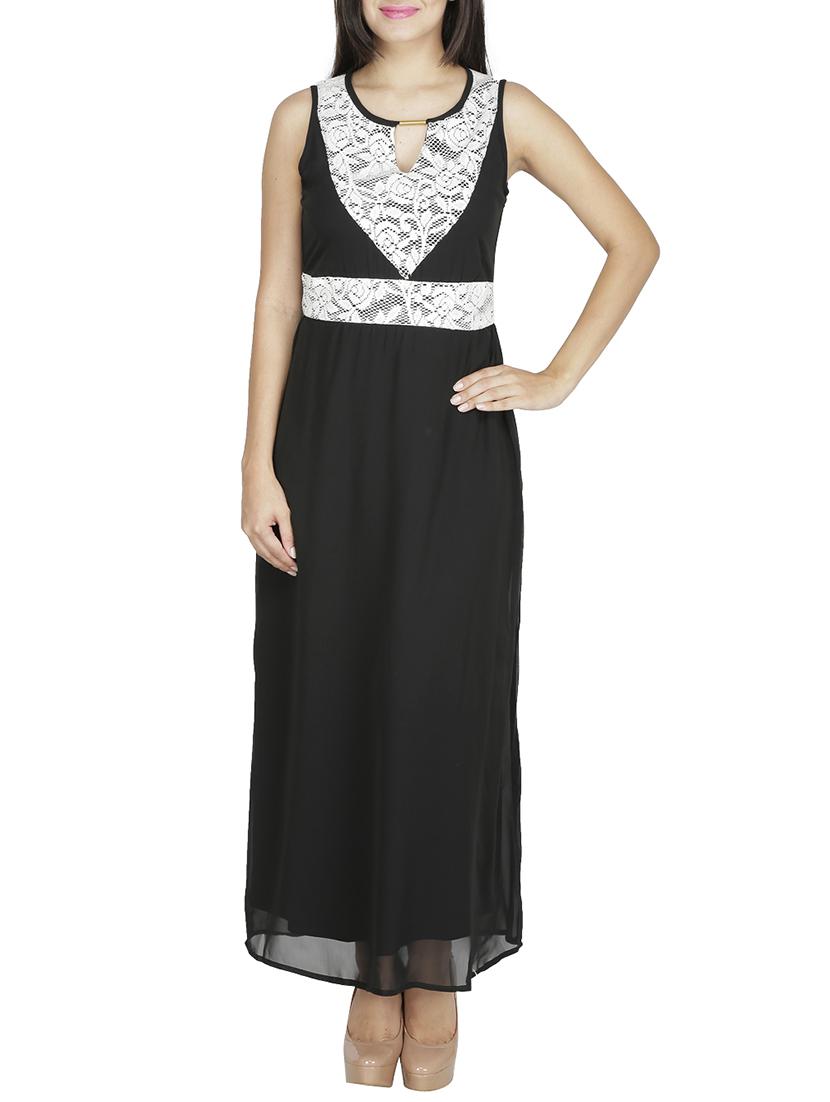 Black Laced Georgette Dress - By