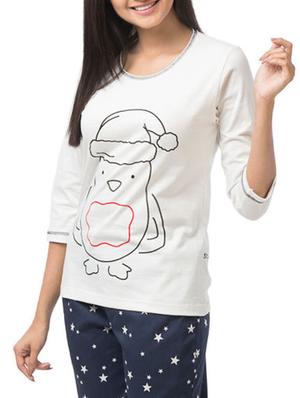 White and Blue Printed Top with Pyjama Set - 9695765 - Standard Image - 2