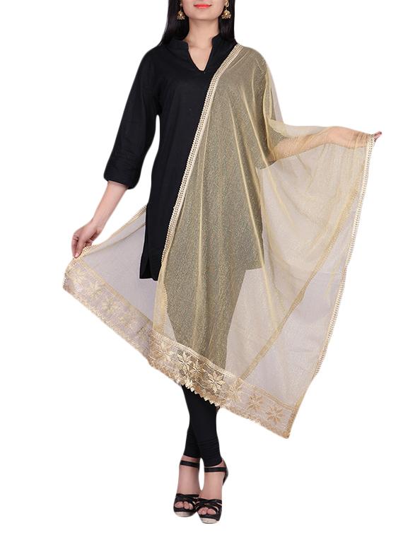 Gold Net Dupatta With Laced Border - By