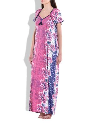 Pink,white,blue Cotton spandex Knit Nighty - 9700694 - Standard Image - 2