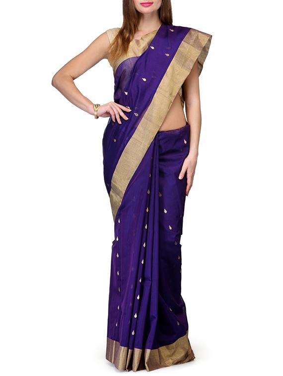 Purple Pure Chanderi Silk Saree - By