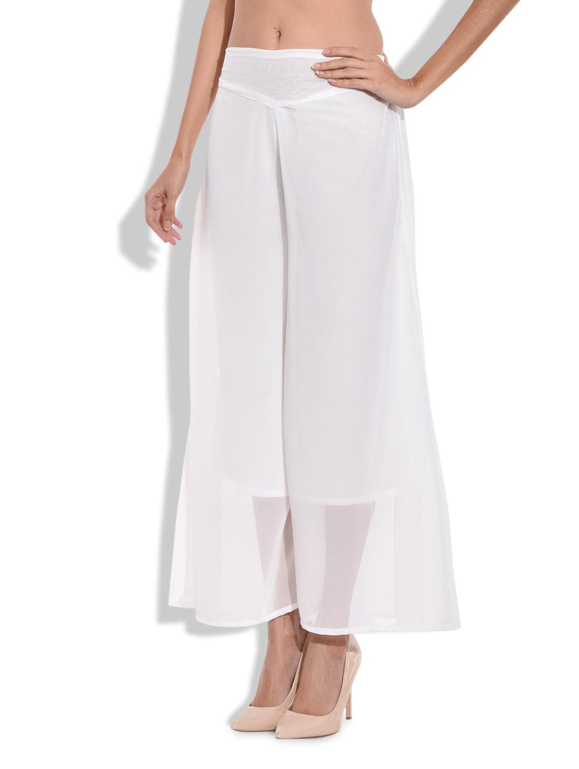 white polyester sheer palazzo - 9703599 - Zoom Image - 2