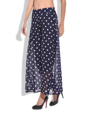 blue polyester polka dots printed palazzo - 9703609 - Standard Image - 2