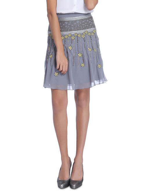 grey embroidered and beaded georgette flared skirt - 9704681 - Very Small Image - 1
