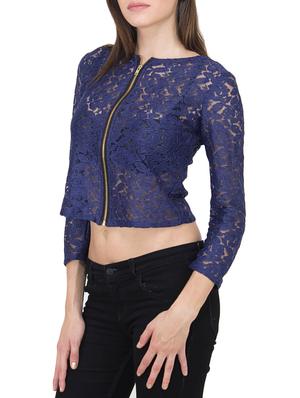 navy blue net laced crop jacket - 9737426 - Standard Image - 2