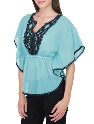 green georgette laced top - 9737454 - Standard Image - 2